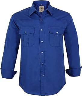 Dress Shirt for Men Western Cowboy Long Sleeve Casual Two Pockets Work Solid Pearl Snap Buttons Up Wrinkle Free Shirts