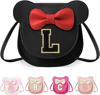 Toddler Purse Girl Wallet for Kids 2 3 4 5 6 7 8 9 Year Old Birthday Gifts,Cute Mouse Ear Bow Crossbody Shoulder Purse,Personalized Initial Toddler Purse Wallet Gifts for Little Girl (Black_L)