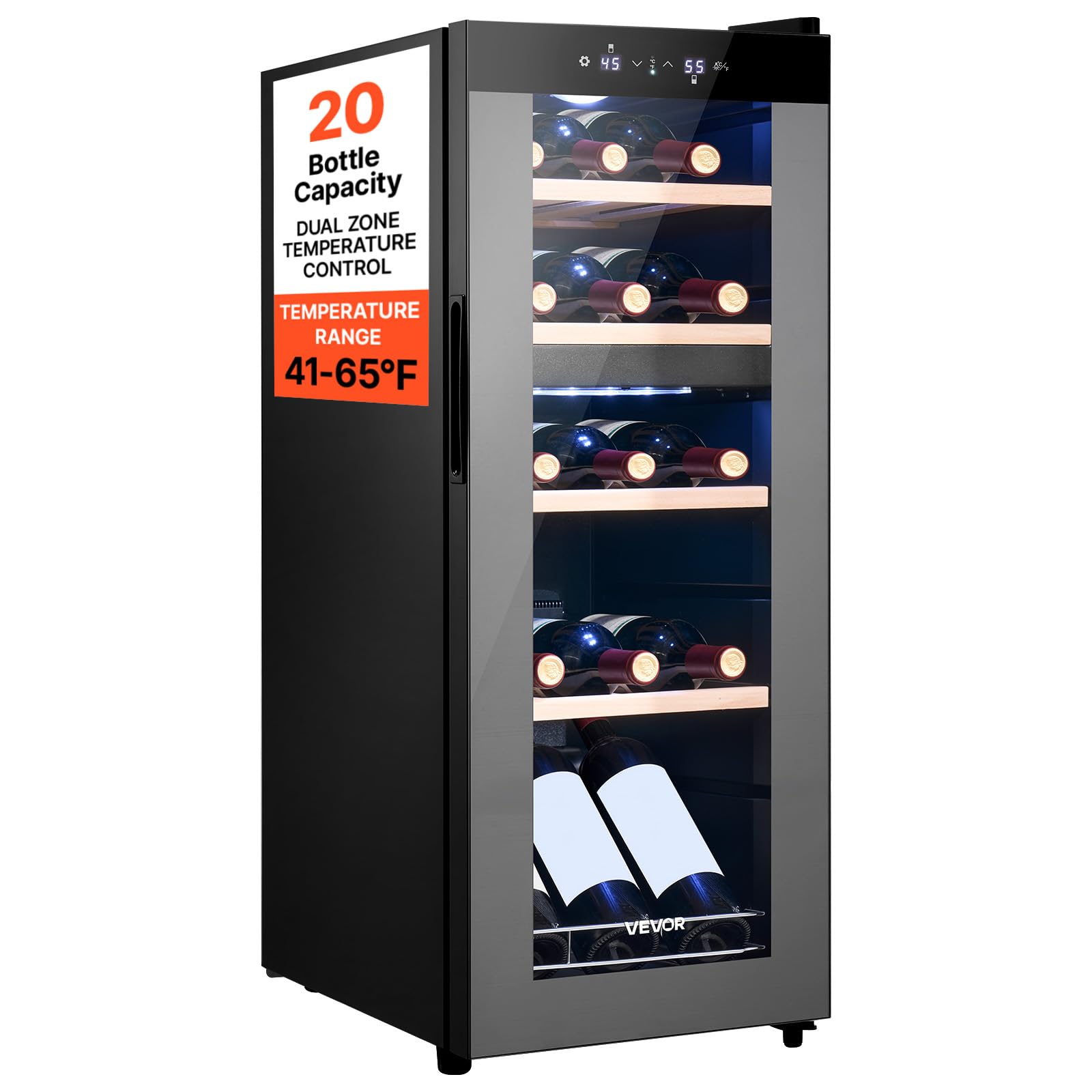 VEVOR 20 Bottle Wine Fridge, Freestanding Wine Cooler Refrigerator, Dual Zone Co