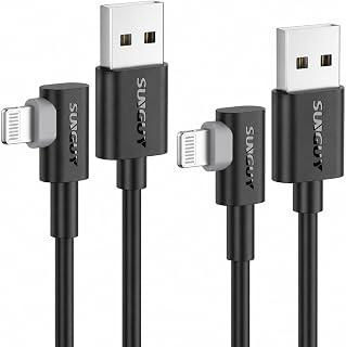 SUNGUY USB A to Lightning Cable Right Angle, 2-Pack 1.5FT 90 Degree iPhone Charger Cord for CarPlay, Gaming, Bedside & Daily Charging, for iPhone 14/13/12/11 Pro Max/XS Max/XR/XS, iPad, iPod
