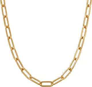 Italian 1/200 14K Yellow Gold Overlay Paperclip Link Chain Necklace 4 mm 18 to 20 Inch Paper Clip for Men and Women Cadena Oro Made in Italy