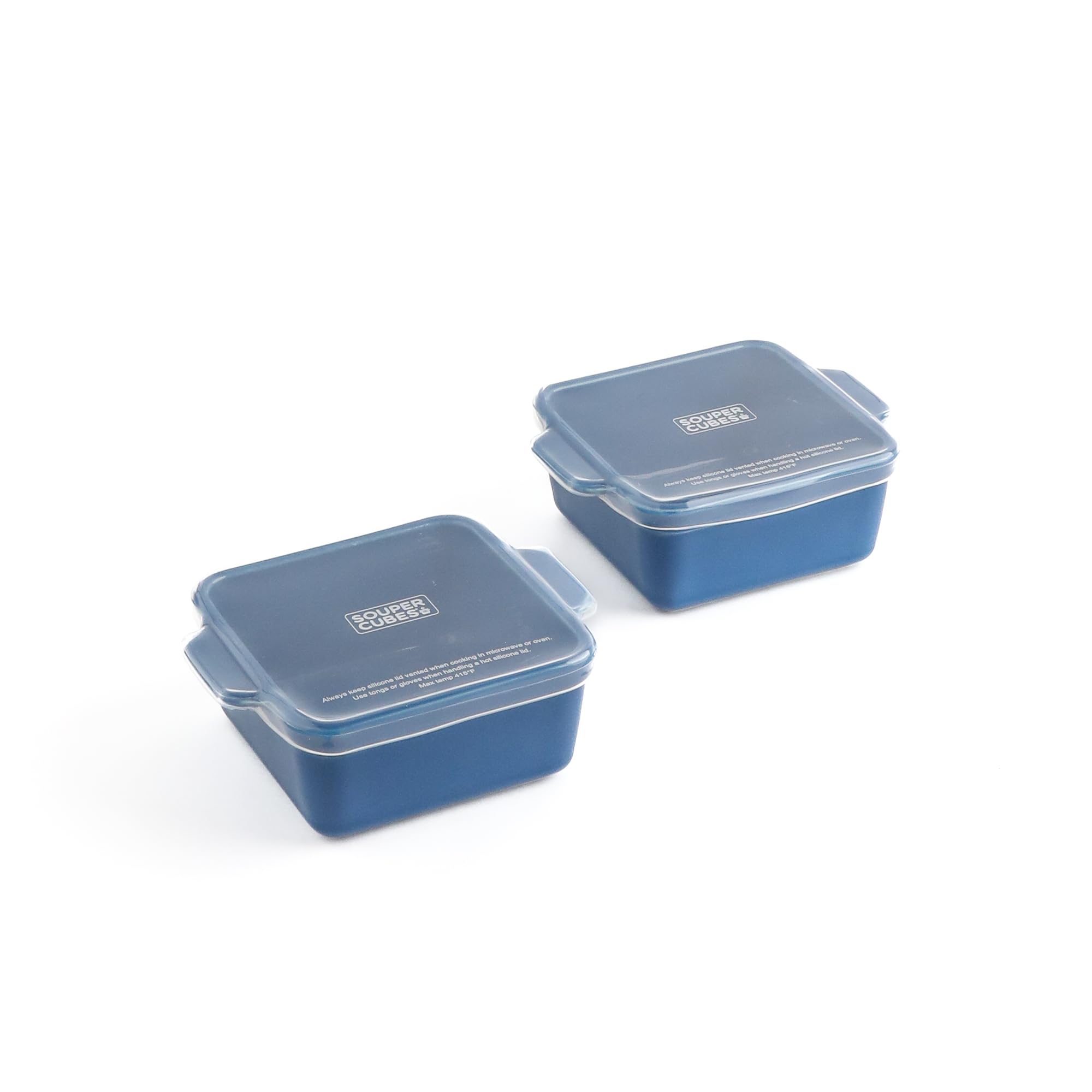 Souper Cubes 5x5" Ceramic Baking Dishes with Lids, Blueberry, 2-Pack | Premium U