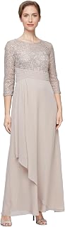 Alex Evenings Womens Long Lace Top Empire Waist Dress