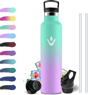 Thermos Flask, 1 Litre, Stainless Steel Drinking Bottle with Straw, One-Hand Opening, Vacuum Thermos Flask, Suitable for Carbonated Drinks, Insulated Water Bottle for Running, Bike, School, Fizz, Yoga