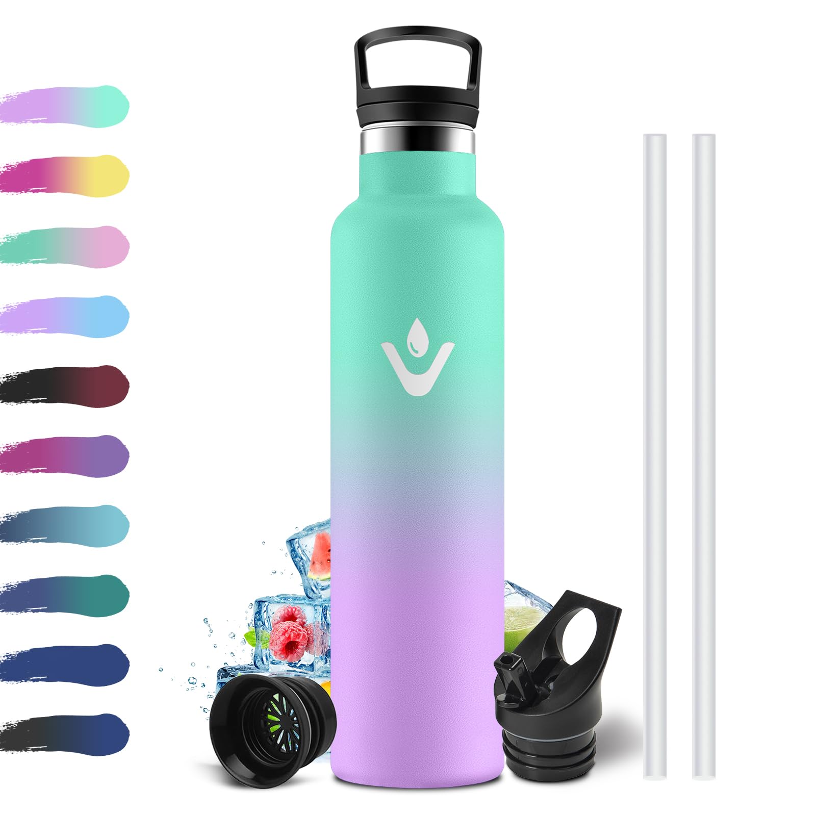 Thermos Flask, 1 Litre, Stainless Steel Drinking Bottle with Straw, One-Hand Ope