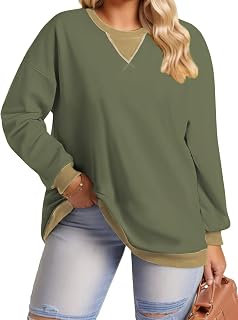 DOLNINE Plus-Size-Sweatshirts for Women Oversized Long Sleeve Tops Casual Crewneck Colorblock Pullover Tunic Shirts
