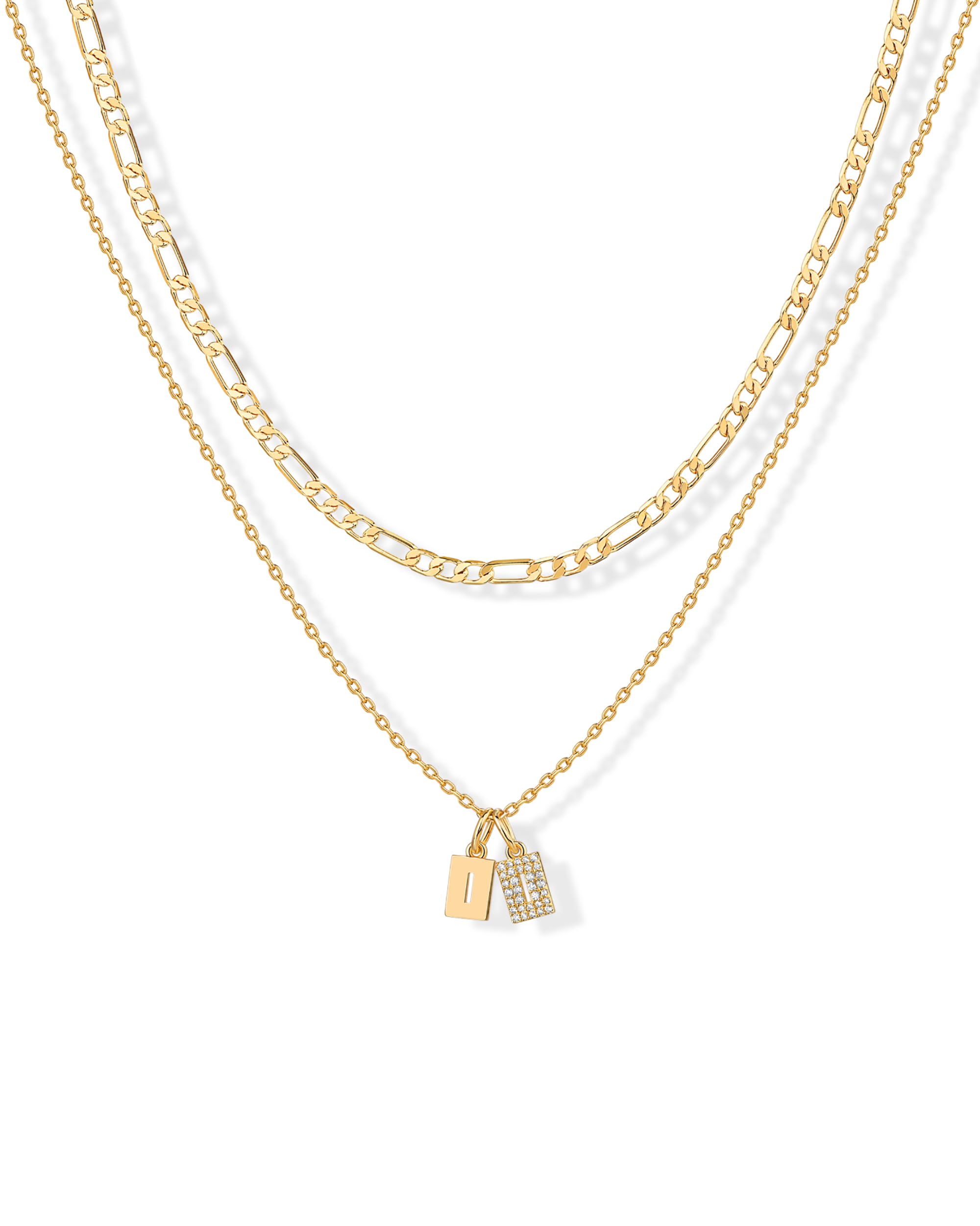 PAVOI Initial Necklace for Women, 14K Gold Plated Double Dog Tag CZ Pendant
