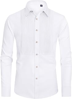 J.VER Men's Long Sleeve Pleated Tuxedo Shirt Button Down Shirt for Prom Party Wedding