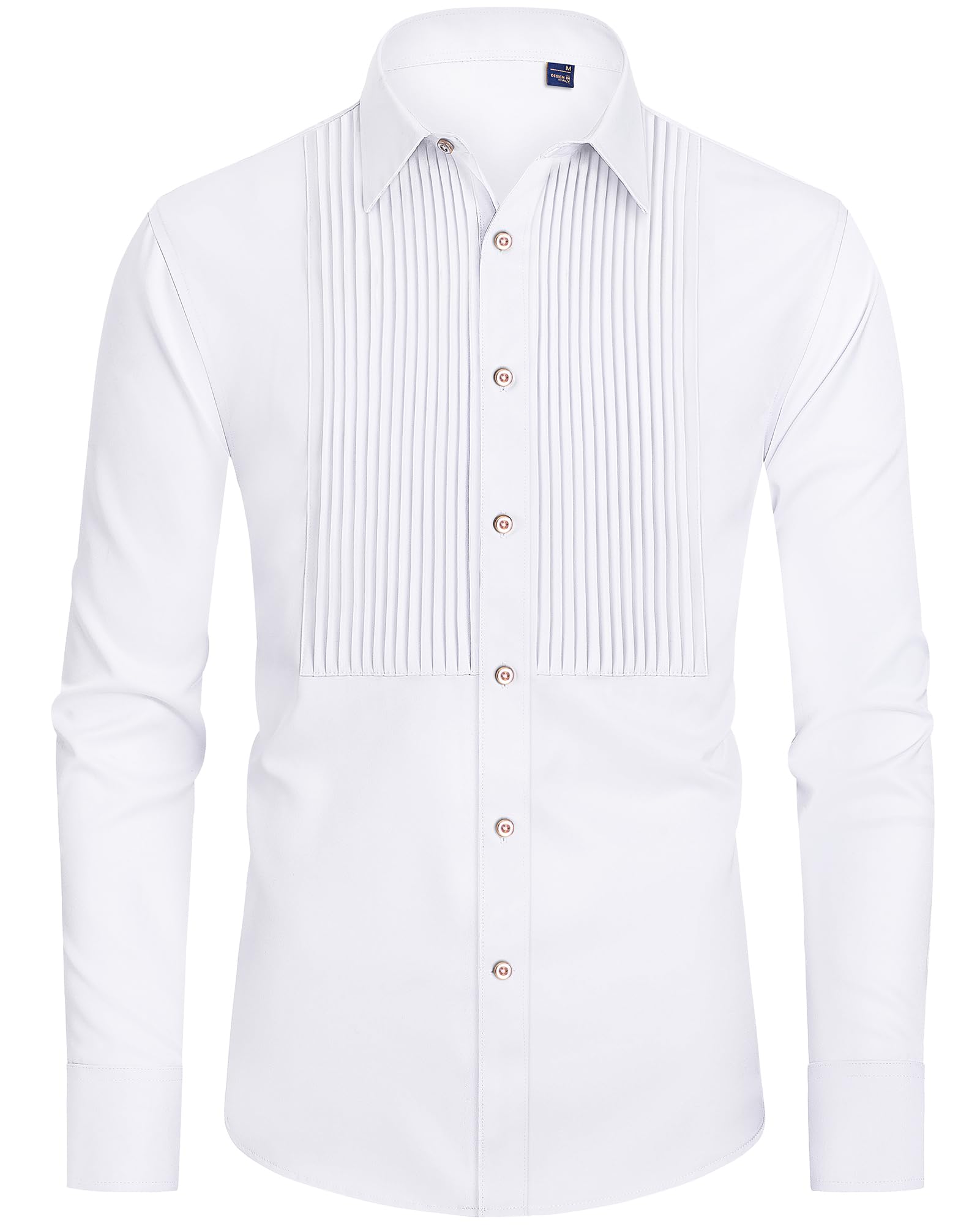J.VER Men's Long Sleeve Pleated Tuxedo Shirt Button Down Shirt for Prom Party We