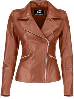 Jild Women's Asymmetrical Zip-Up Real Lambskin Leather Motorcycle Jacket - Casual Fashion Moto Biker Leather Jacket Women