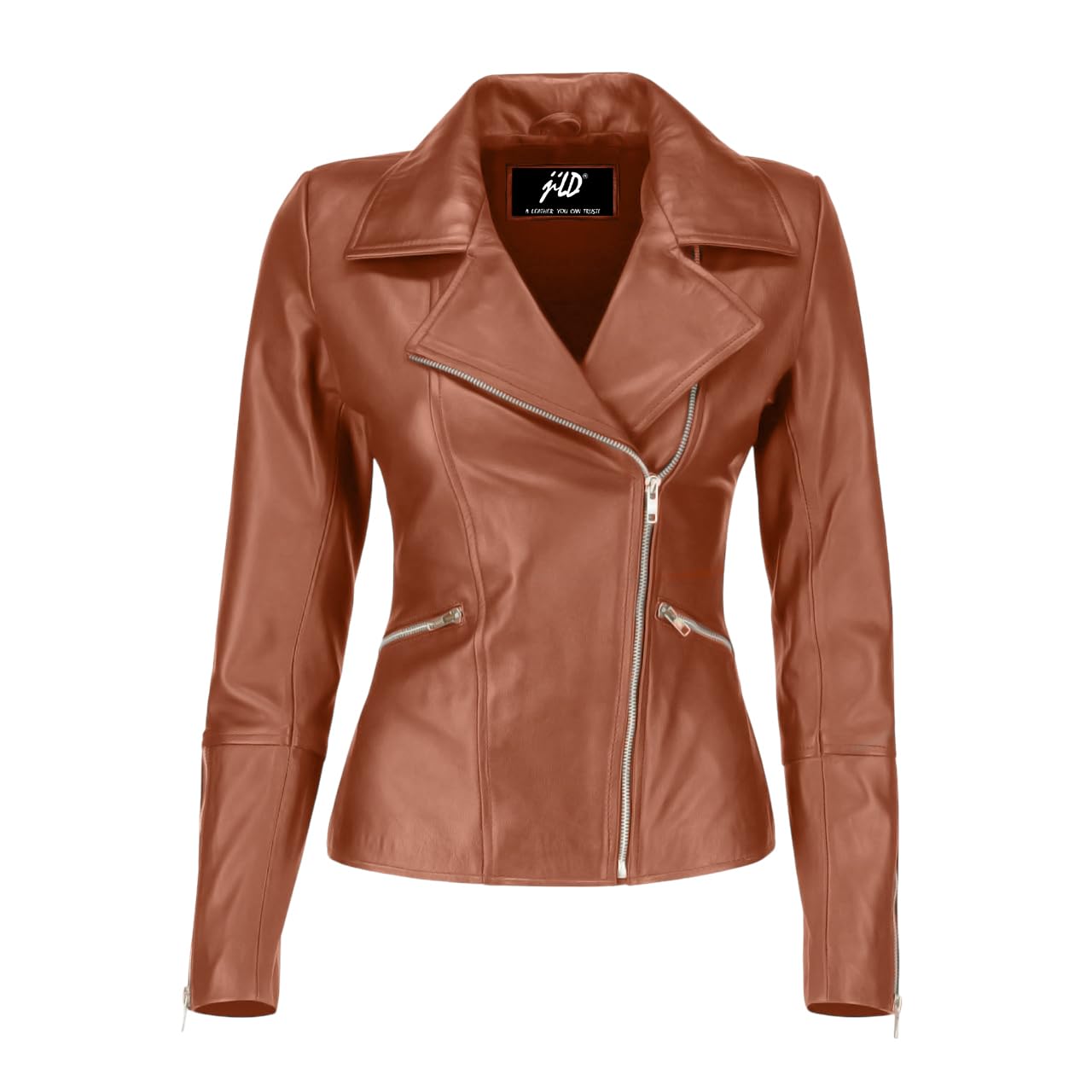 Jild Women's Asymmetrical Zip-Up Real Lambskin Leather Motorcycle Jacket - Casua