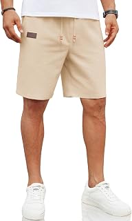 COOFANDY Men's Linen Beach Shorts Casual Drawstring Summer Vacation Shorts