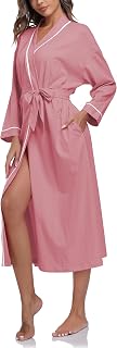 COLORFULLEAF 100% Cotton Robes for Women Lightweight Long Bathrobe for Home
