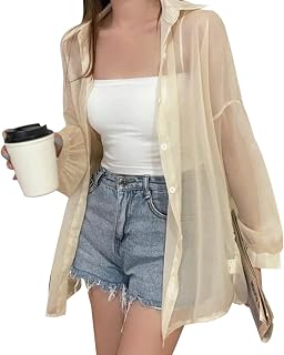 [KumiModa] UV Protection Cardigan, Women's, Sheer Shirt, Collar, Sunburn Protection, Cooling Protection, Blouse, Long Sleeve Shirt, Comfortable, Top, Stylish, Simple, Summer Clothing, Body Cover,