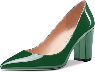 Aachcol Women's Pointed Toe Slip On Mid Heel Pumps - 3 in