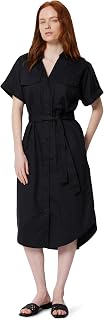 Amazon Essentials Women's Relaxed-Fit Short Sleeve Button-Down Dress with Belt