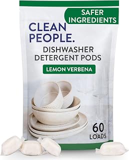The Clean People Dishwasher Pods - Cuts Grease & Rinses Sparkling Clean - Residue-Free - Phosphate Free Dishwashing Pods (60 Count, Lemon Verbena)