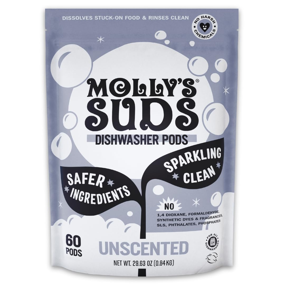 Molly's Suds Dishwasher Pods | Clean Dishwasher Detergent, Cuts Grease & Rinses 