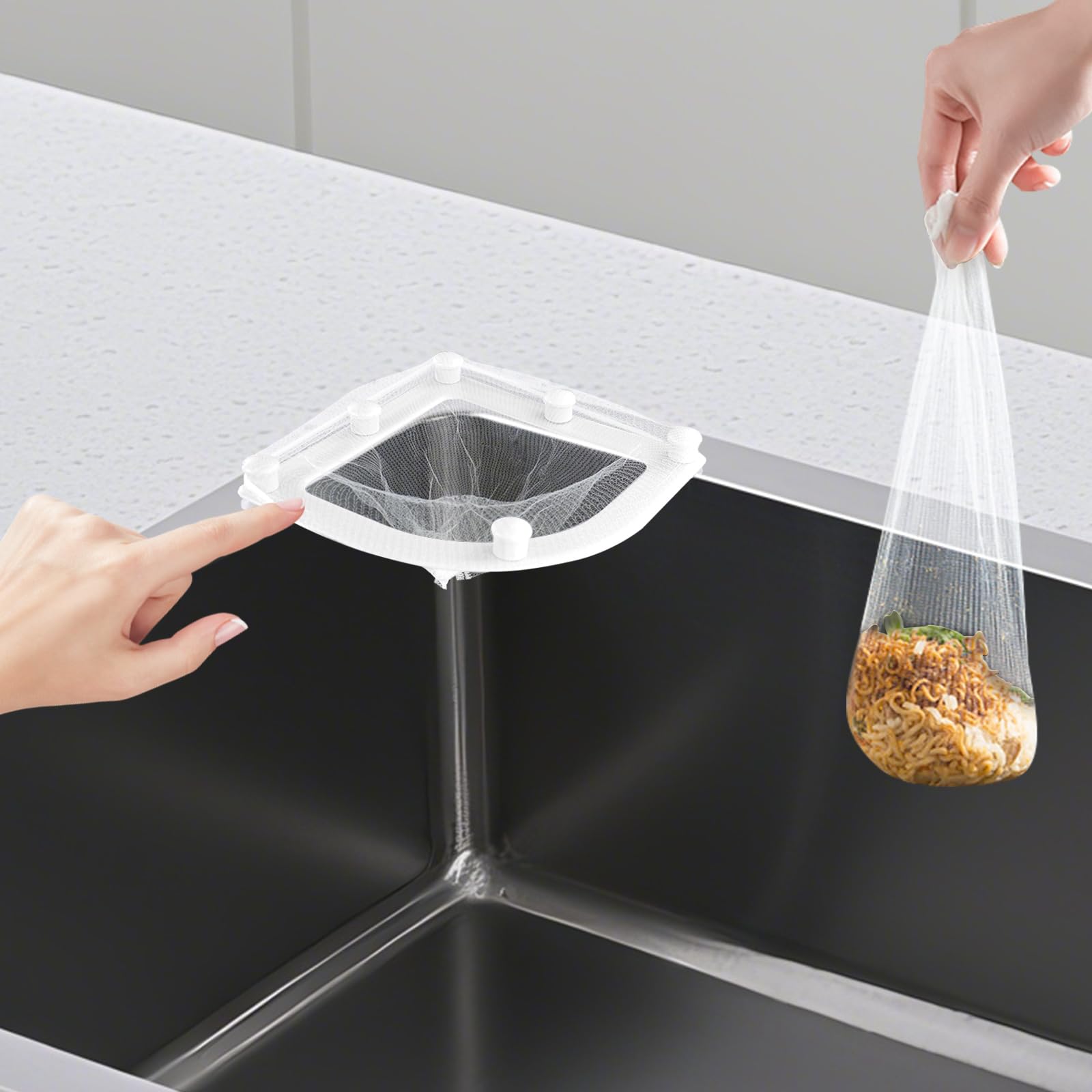 Kitchen Sink Rack with 30 Large Size Mesh Filter Bags, Plastic Suction Cup, Suit