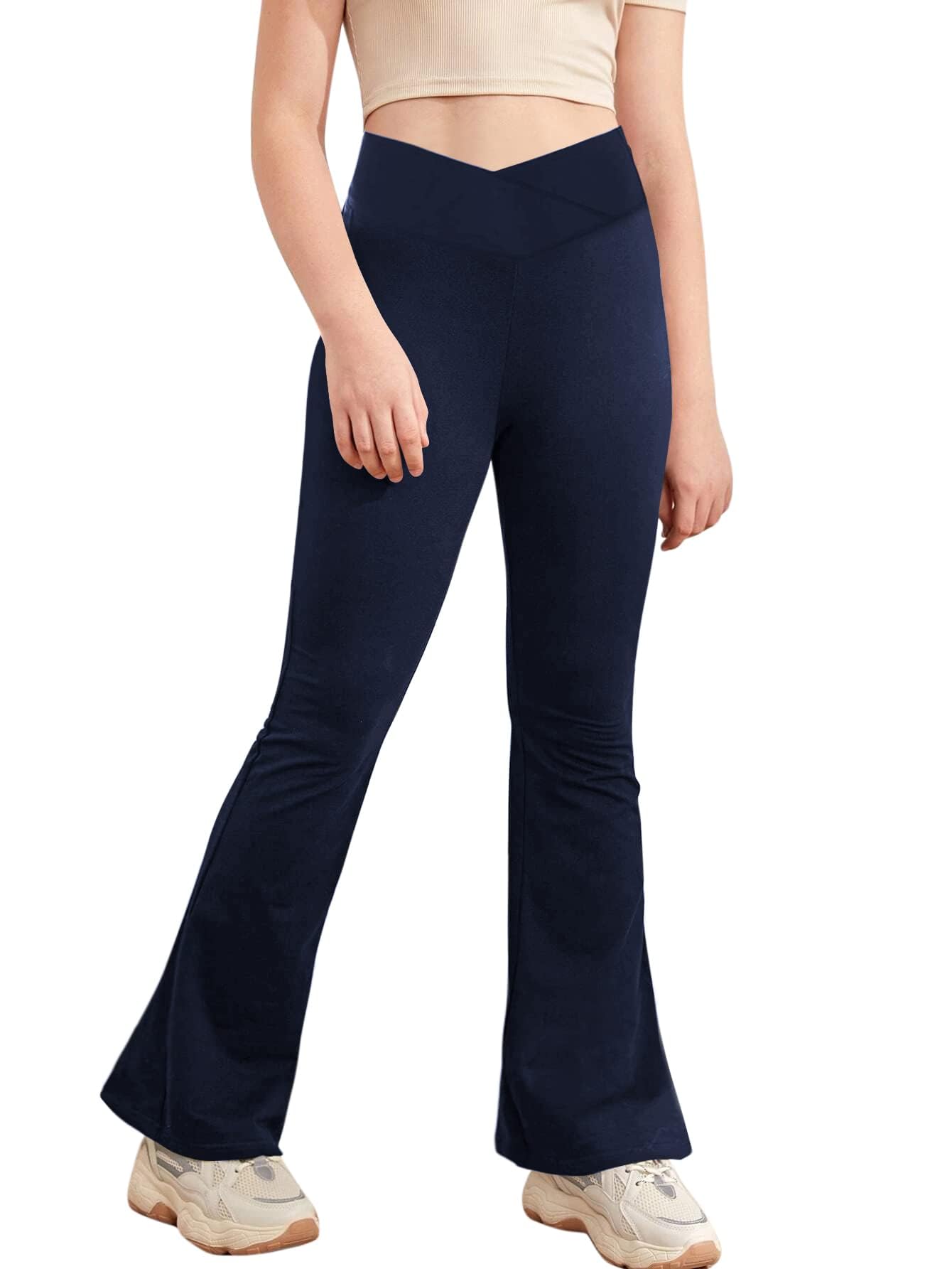Haloumoning Girls V Neck Flared Yoga Dance Running Leggings