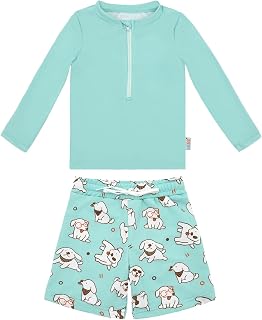ALVA Baby Boys Rash Guard Sets 2 Piece Bathing Suit Swim Trunks Long Sleeve Baby Toddler Swimsuit UPF 50+