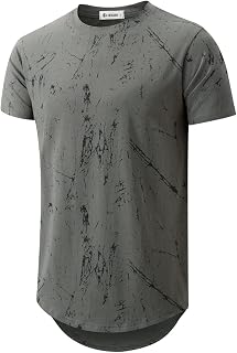 KLIEGOU Men's Longline Printed T-Shirt, Stretch Cotton