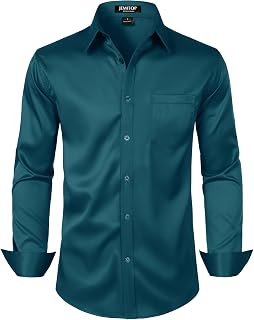 JEMITOP Men's Stretch Slim Fit Dress Shirts Formal Wedding Prom Business Long Sleeve Button Down Shirt with Pocket