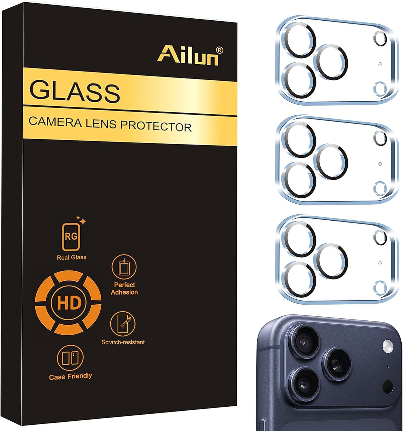 Ailun 3 Pack Camera Lens Protector for iPhone 17 Pro Max, Tempered Glass | Tempe