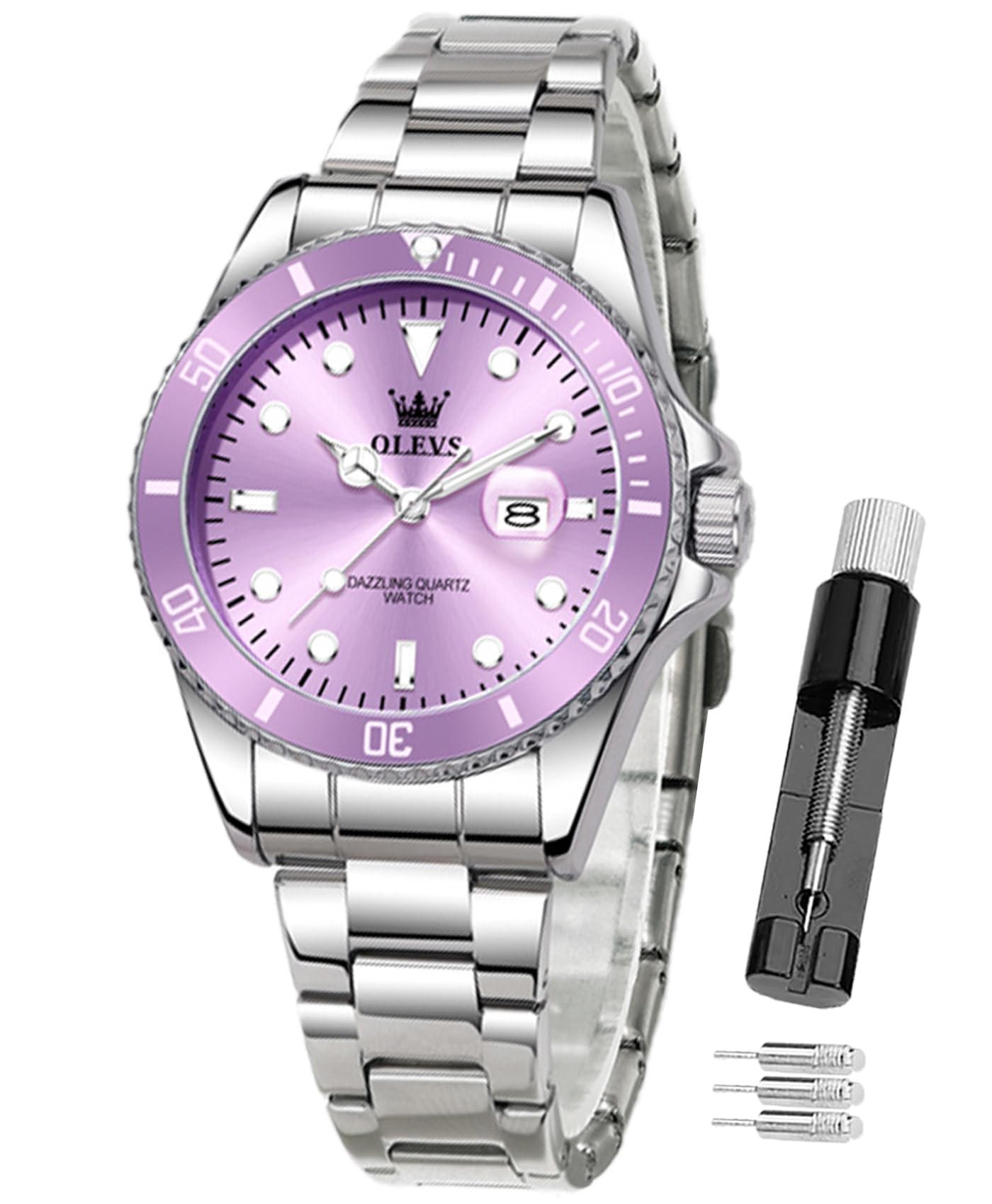 OLEVS Ladies Watches Silver Stainless Steel Luxury Dress Watch, Women's Business