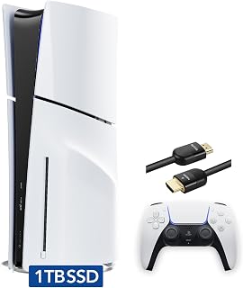 PlayStation 5 Slim Disc with 1TB SSD Storage, Wireless Dualsense Controller - PS5 Gaming System, White (Renewed) [video game]