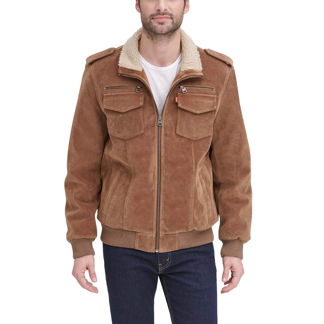 Levi's Faux Leather Sherpa Lined Aviator Bomber Jacket Faux Leather Men's Jacket