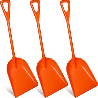 Frienda 3 Pcs Plastic Snow Shovel Large Scoop Shovel, Orange | Heavy Duty Hygienic Shovel with D Shaped Grip Handle, Large Durable Seamless Snow Scoop for Kitchen Gardening, Easy Clean