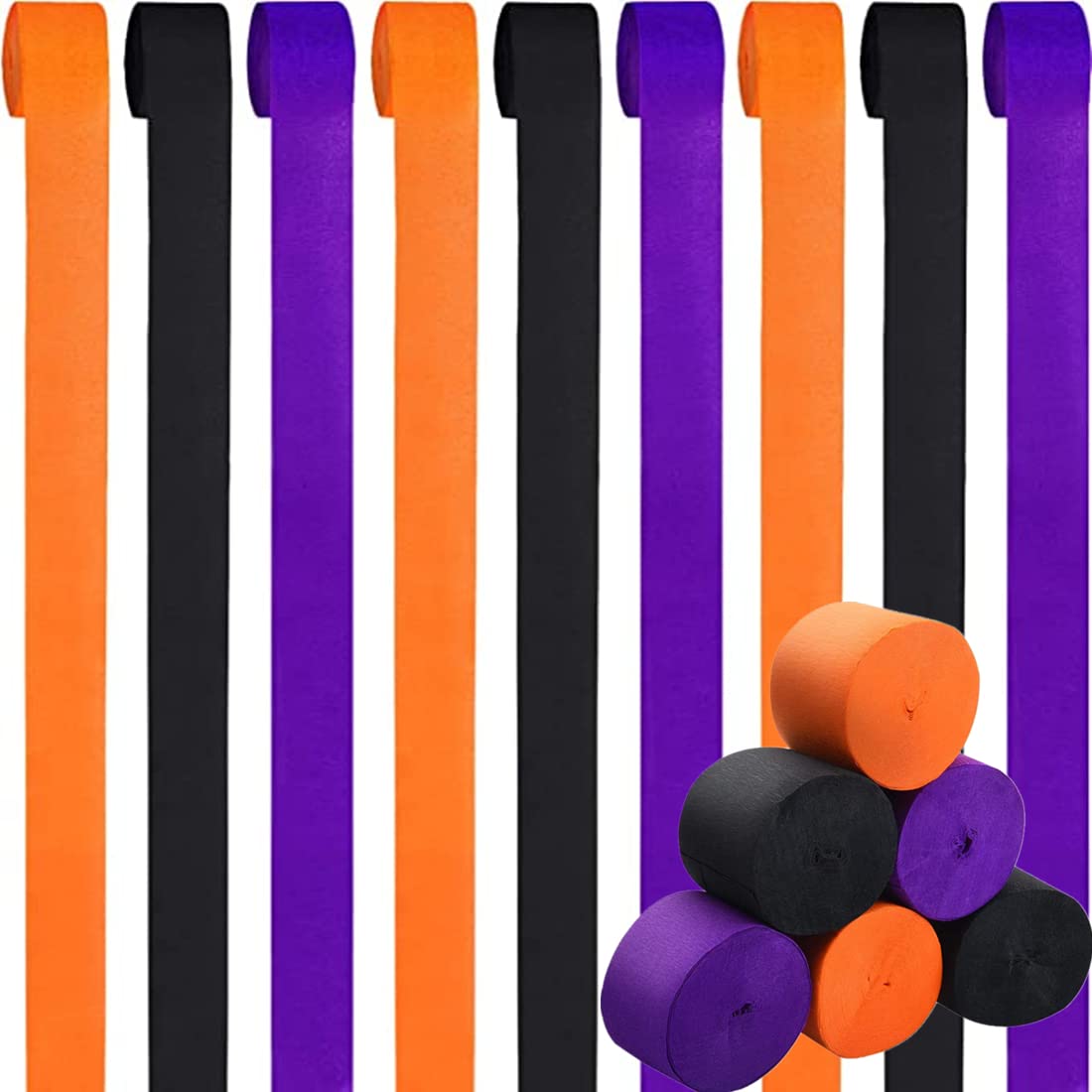 9 Rolls Crepe Paper Streamers - Halloween Crepe Paper Streamers in Black, Orange