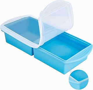 QUELIEN Blue Silicone Freezer Tray with Lid - Double Serving 250ml and 500ml Large Silicone Molds for Soup, Sauce, Broth, Porridge for Baby - Stackable Container and