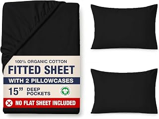 LANE LINEN 100% Organic Organic Cotton Queen Size 3 Piece Bottom Sheet Set (1 Bottom Sheet, 2 Pillowcases) - Soft Percale Fabric Queen Size Soft Breathable Fits