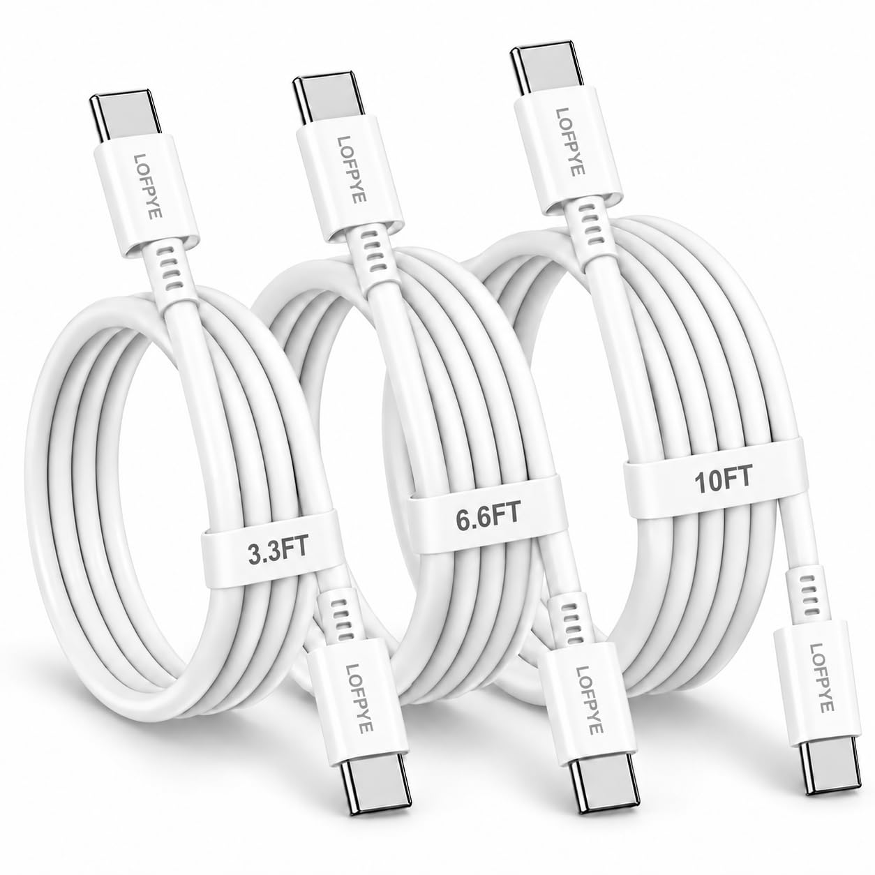 LOFPYE 3-Pack 60W USB C to USB C Cable 3.3FT+6.6FT+10FT for iPhone 18/17/16 | 60