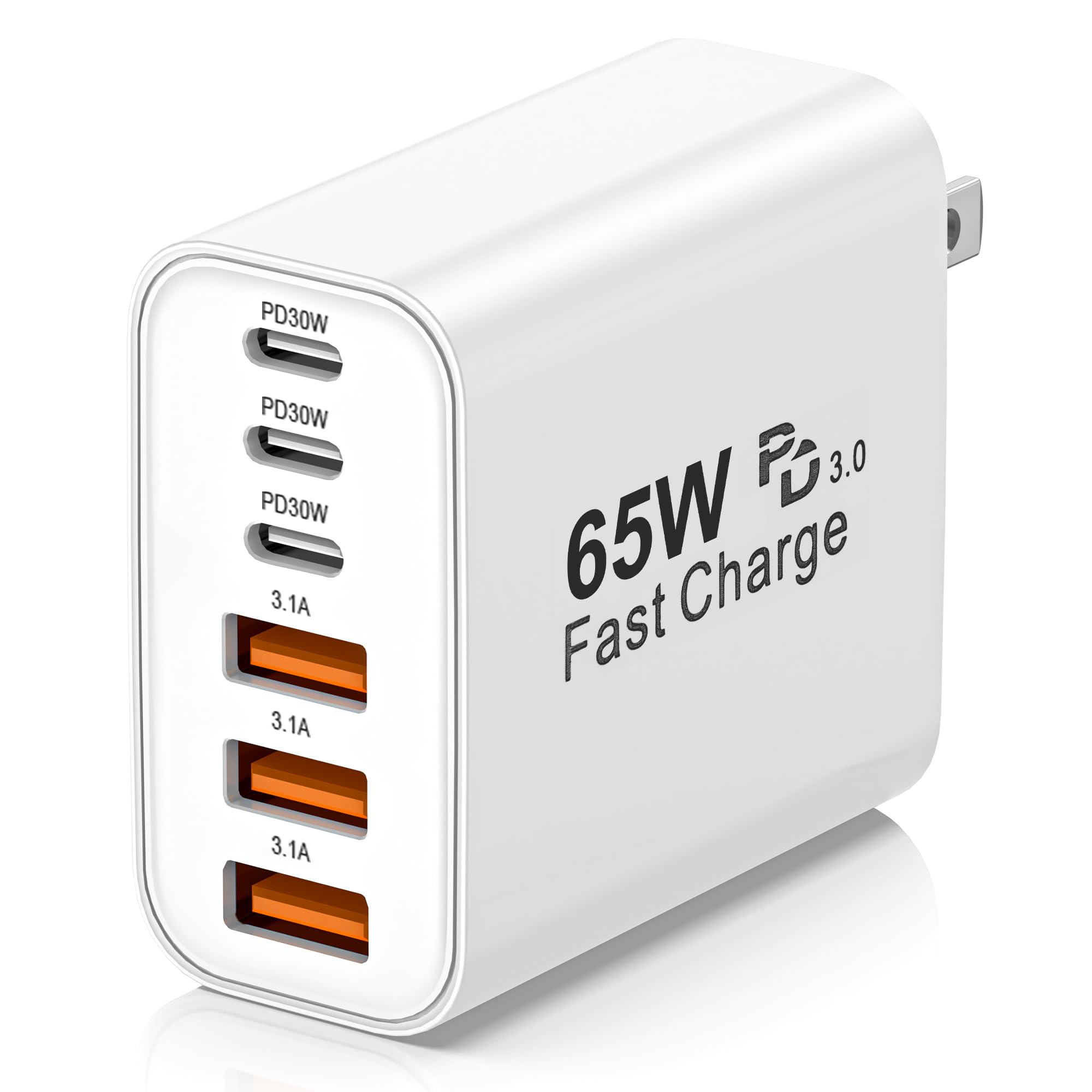 USB C Charger Block,65W 6-Port Multi Device Fast Charger PD QC Wall Adapter | Ga