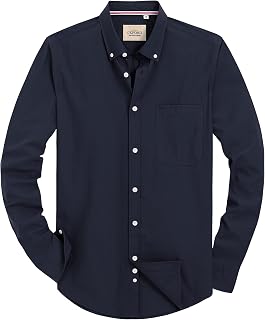 Alimens & Gentle Mens Solid Oxford Shirt Long Sleeve Dress Shirt Work Casual Button Down Shirts with Pocket