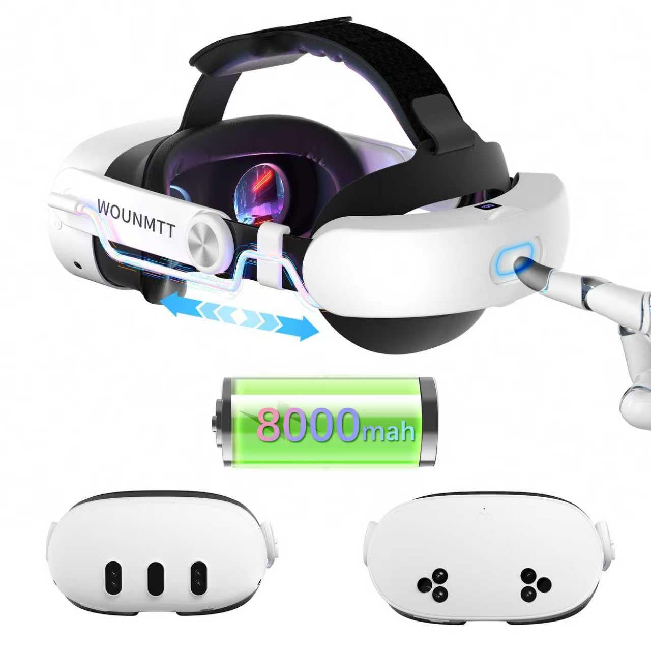 Head Strap for Oculus Meta Quest 3/3S with Battery, Adjustable VR Accessories wi
