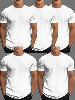 5 Pieces Men Women Unisex Casual Short Sleeve Round Neck T-Shirts Soft Cute T-Shirts