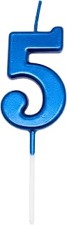 Birthday Number 5 Candle Blue Cake Topper Decorations for 10th 20th 30th 40th 50th Birthday Anniversary Party Supplies Metallic Number Candle Celebration Cake Décor
