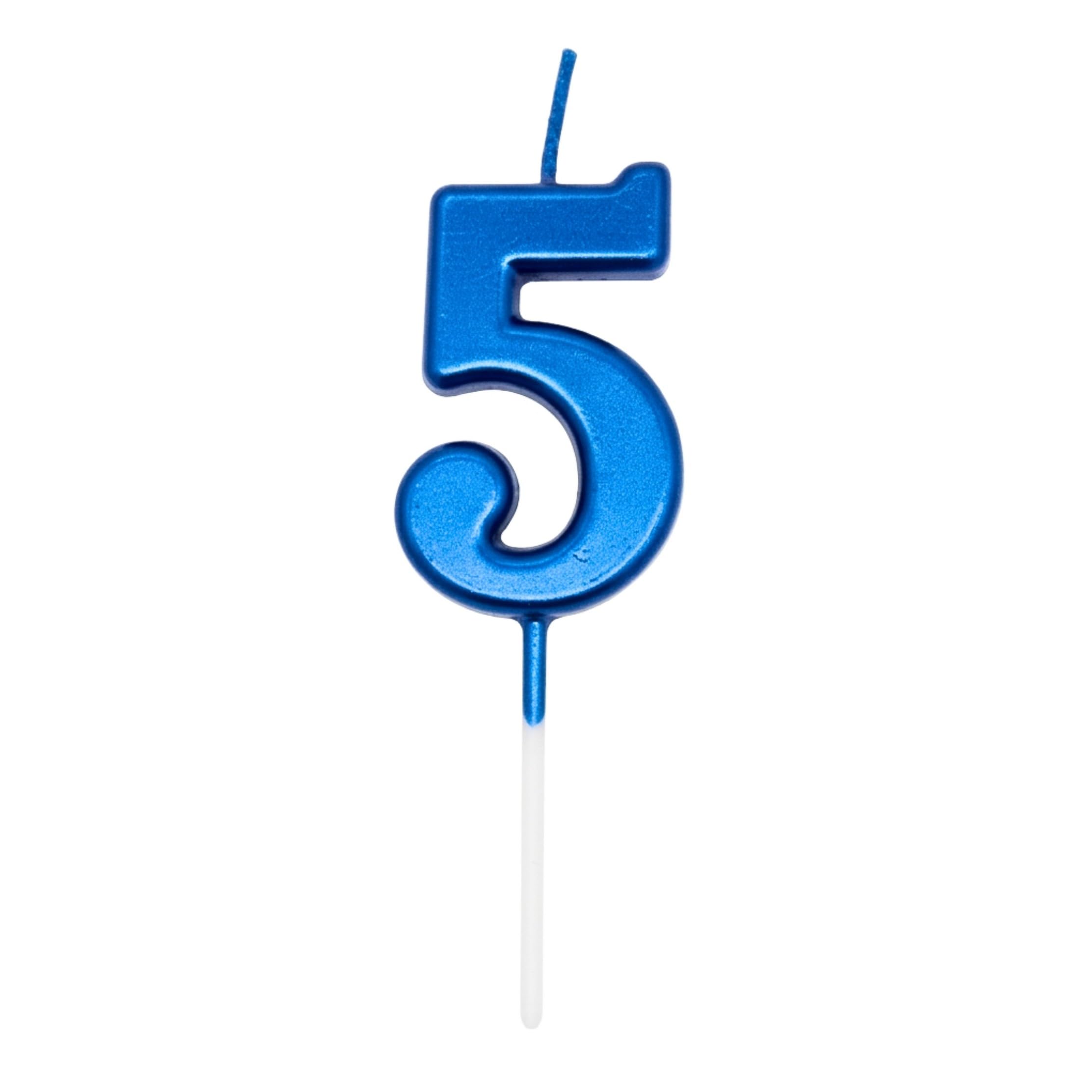 Birthday Number 5 Candle Blue Cake Topper Decorations for 10th 20th 30th 40th 50