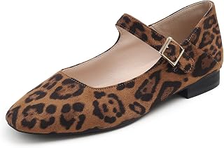 Feversole Women's Square Toe Mary Jane Fashion, Square Toe Easy Buckle Low Heel Slip On Flats in Vegan Leather