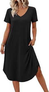 Ekouaer Women's Nightgown Bamboo Viscose Sleepshirt Short Sleeve Long Gown