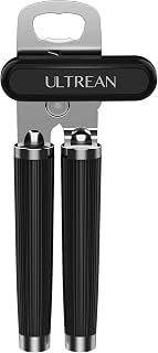 Ultrean Manual Can Opener Bottle Opener, Heavy Duty Stainless Steel Smooth Edge Manual Hand Held Can Opener With Soft Touch Handle, Rust Proof Oversized Handheld Easy Turn Knob (Black)