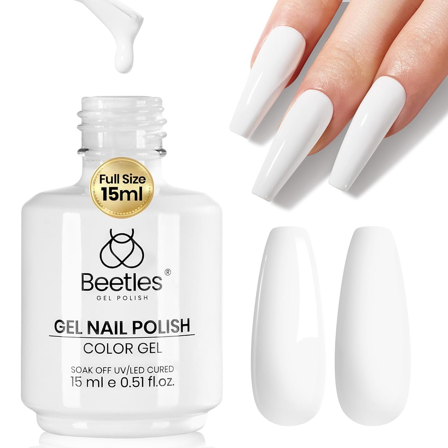 Beetles White Gel Nail Polish, 1pc 15ml White Gel Polish | All Season Soak Off U