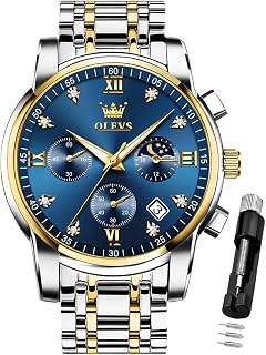 OLEVS Montre à Quartz analogique en Acier Inoxydable pour Homme - Étanche - avec Date Lumineuse - Deux Tons - Style décontracté