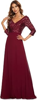 Ever-Pretty Women's Long Sleeve Sequins A Line V Neck Elegant Empire Evening Dress 00751