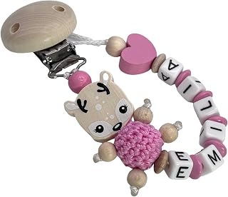 AVH Enterprise Dummy Strap with Name for Girls and Boys Personalised Baby Gifts (Deer Hearts)