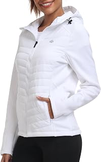 MoFiz Womens Fleece Lined Softshell Hooded Lightweight Insulated Down Jacket Hybrid Down Jacket Full Zip Running Coat